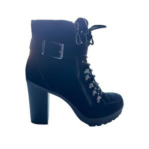 G by Guess Black Boots Ankle Velvet Lace Up Side Zipper Y2K Combat Chunky 10